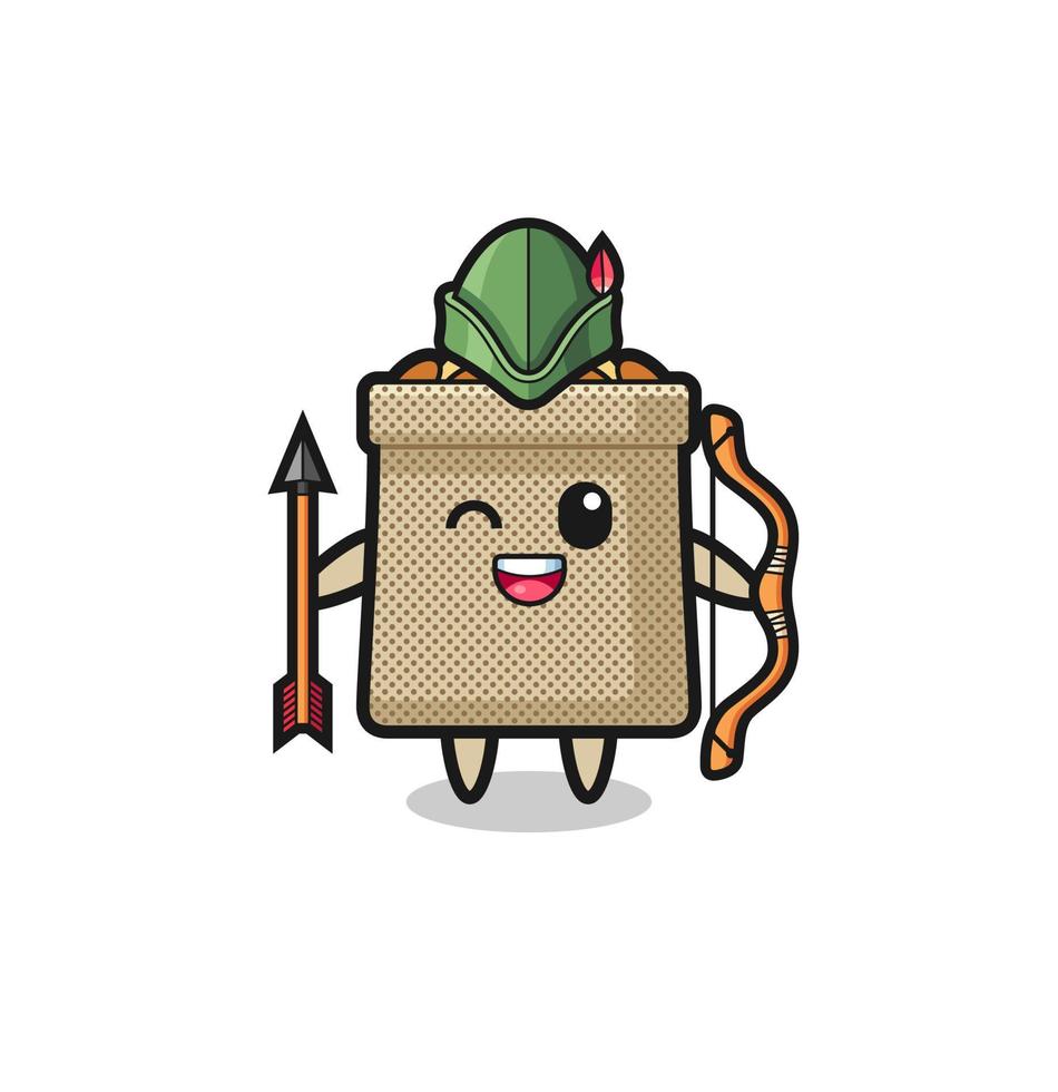 wheat sack cartoon as medieval archer mascot vector