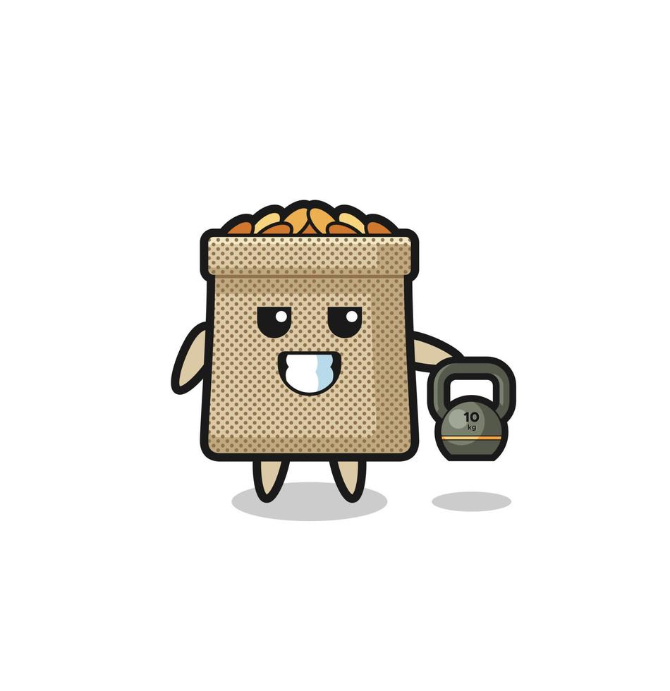 wheat sack mascot lifting kettlebell in the gym vector