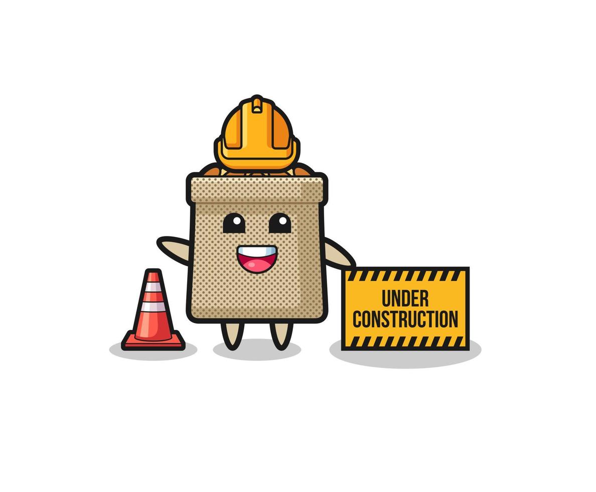 illustration of wheat sack with under construction banner vector