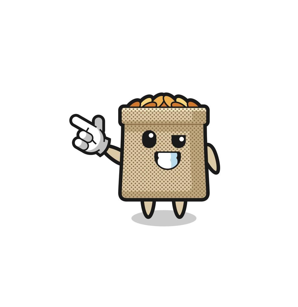 wheat sack mascot pointing top left vector