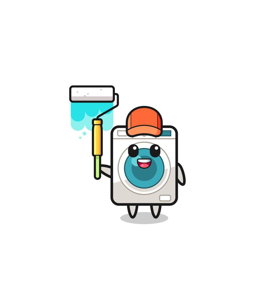 the washing machine painter mascot with a paint roller vector