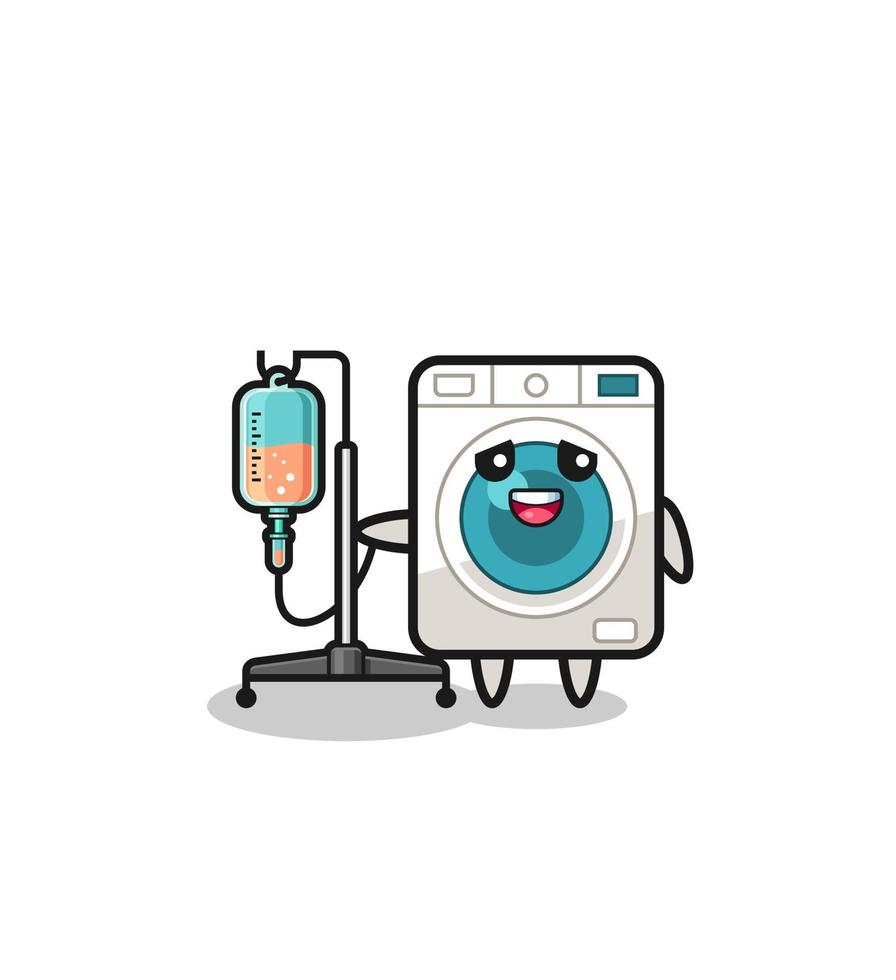 cute washing machine character standing with infusion pole vector