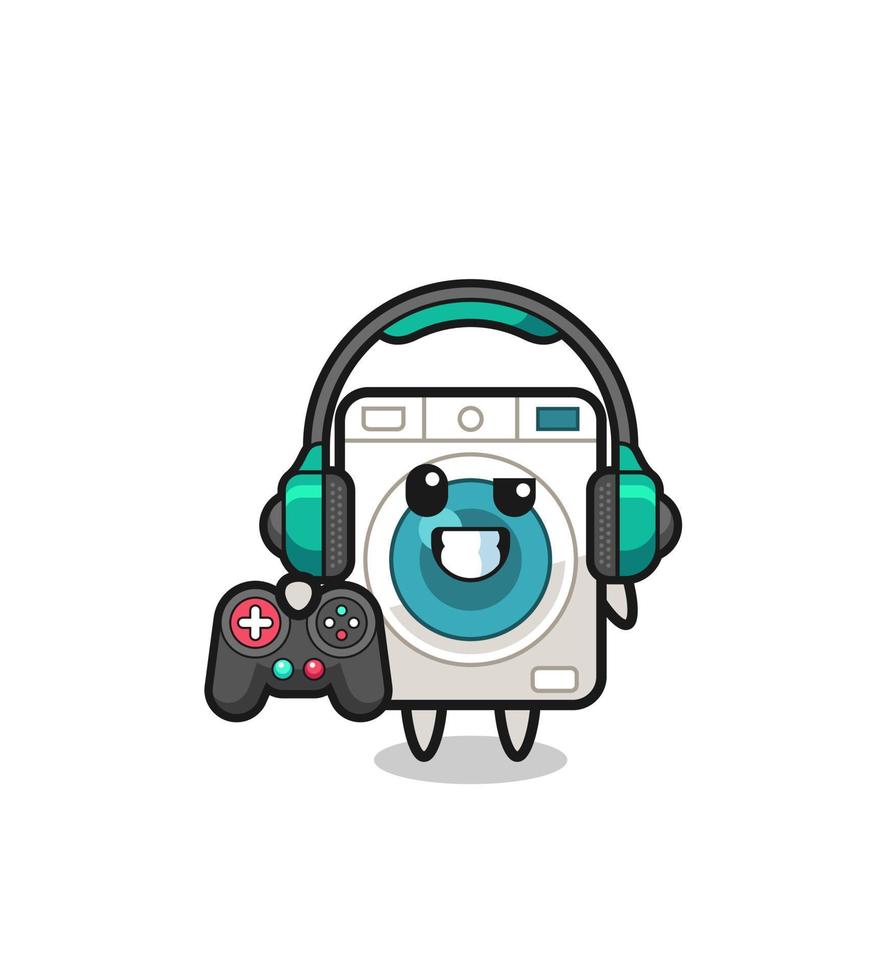 washing machine gamer mascot holding a game controller vector