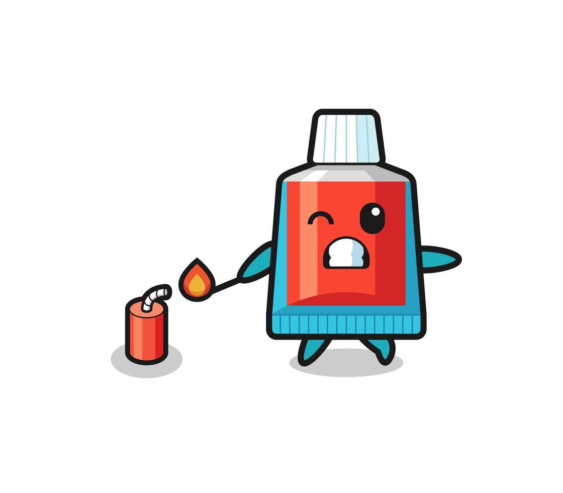 toothpaste mascot illustration playing firecracker vector