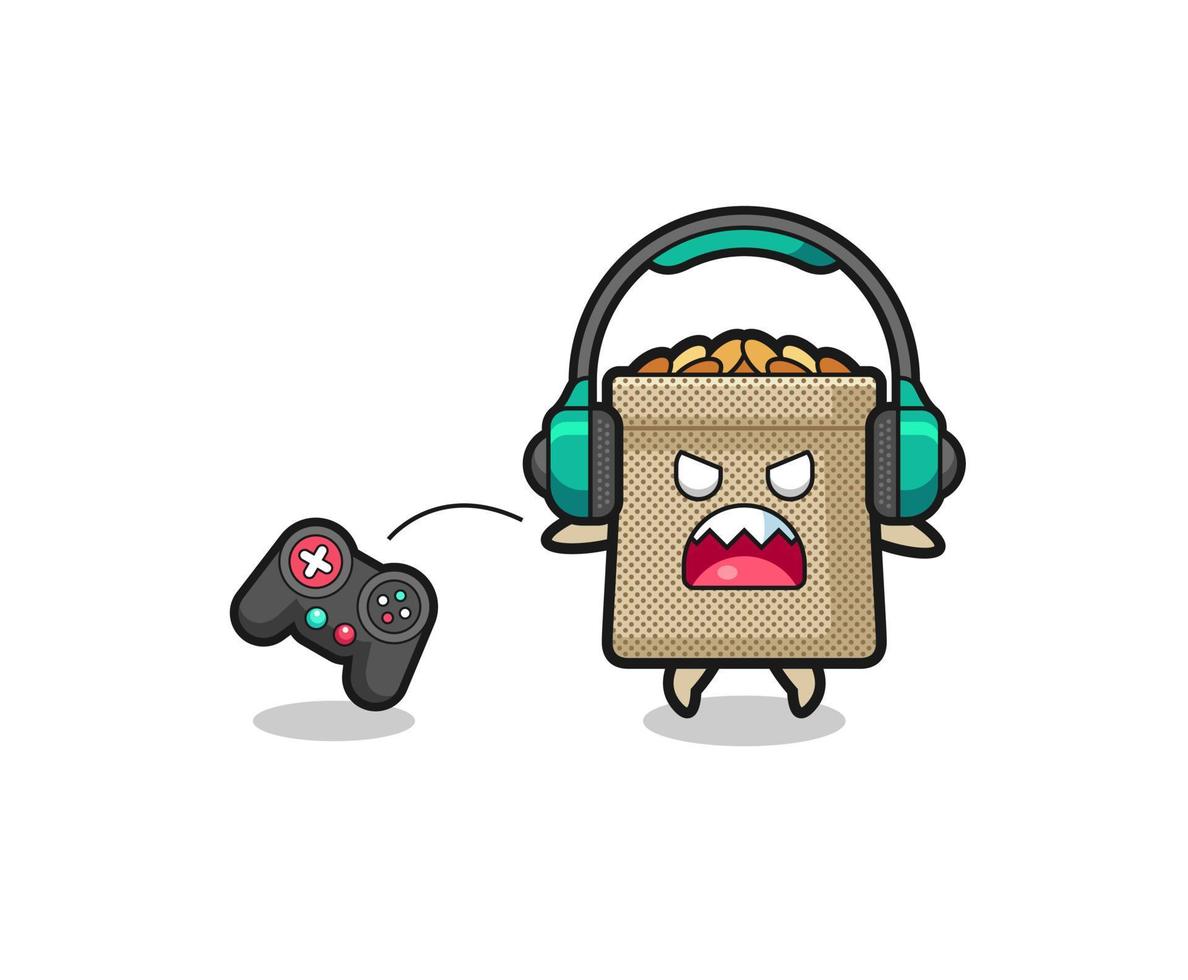 wheat sack gamer mascot is angry vector