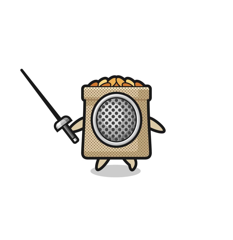 wheat sack earth cartoon as fencer mascot vector