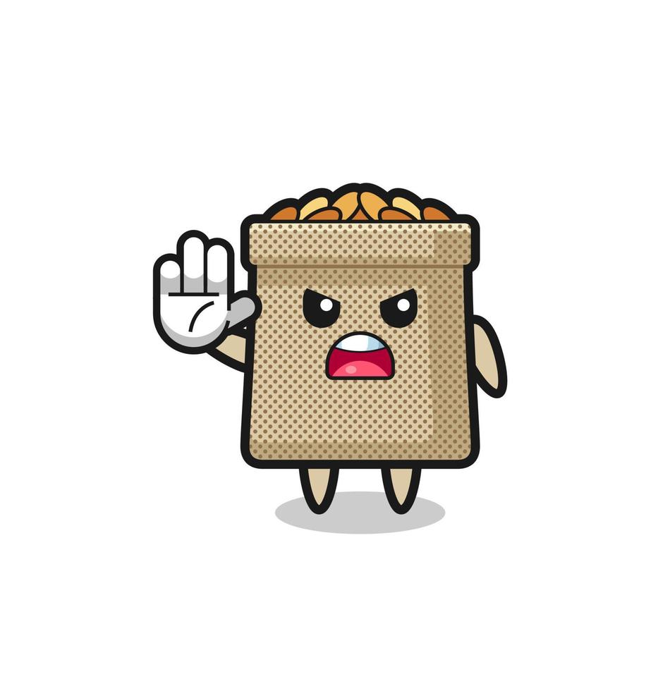 wheat sack character doing stop gesture vector