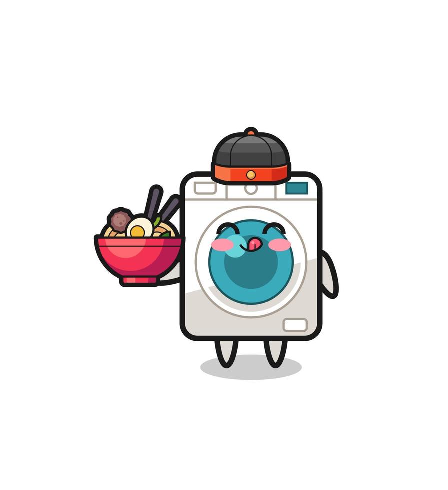 washing machine as Chinese chef mascot holding a noodle bowl vector