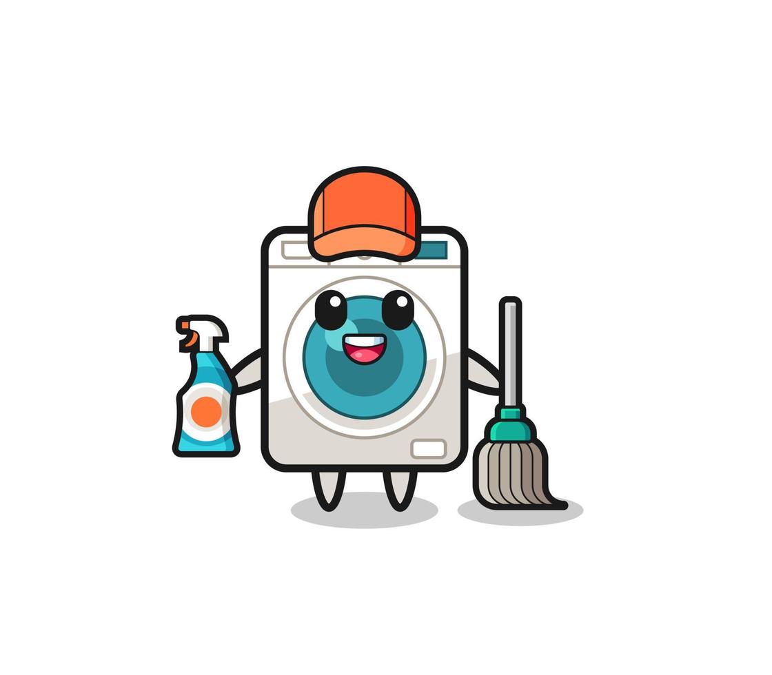 lindo personaje de lavadora como mascota de servicios de limpieza vector