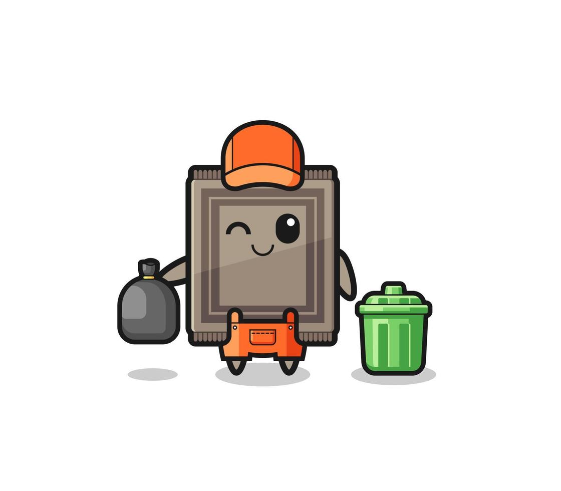 the mascot of cute carpet as garbage collector vector