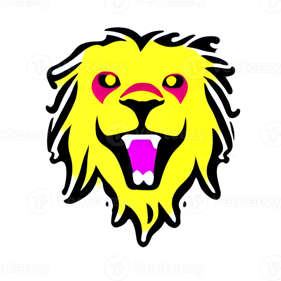 logo de tête de lions colorés, autocollant de visage de lions, style pop art moderne, fond noir foncé. png