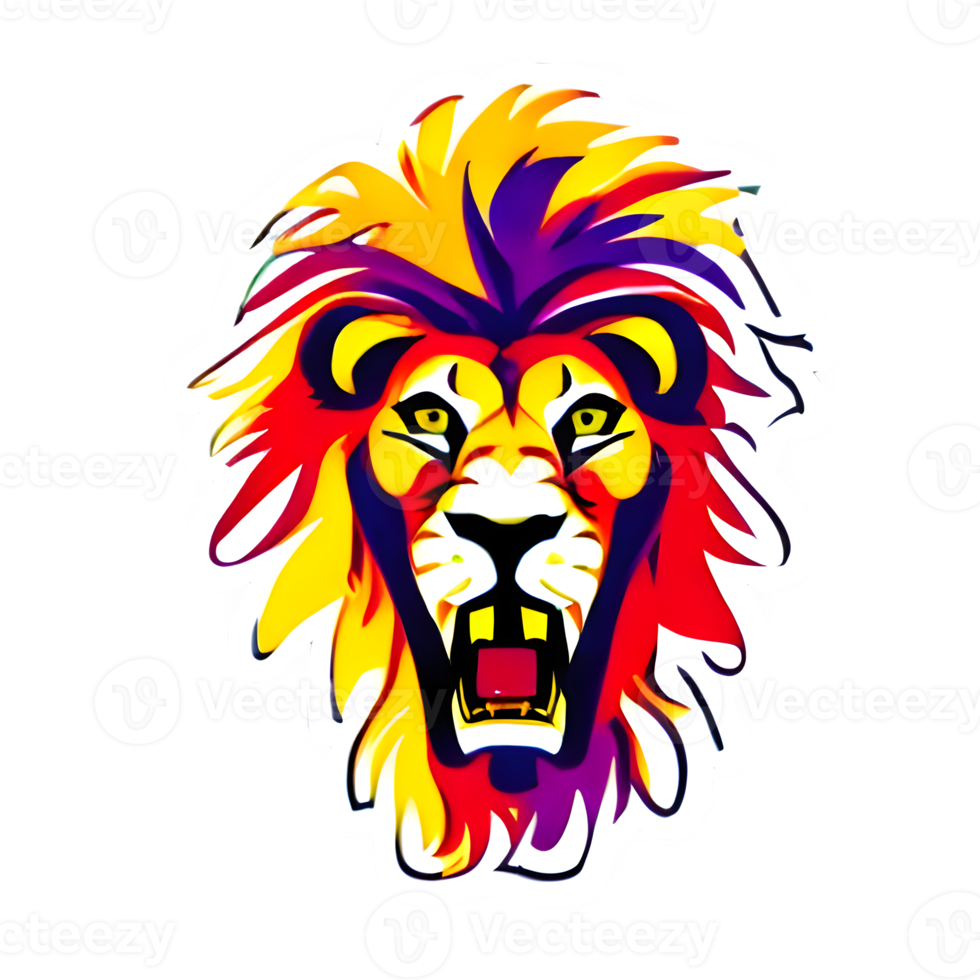 Colorful lions Head Logo, lions face Sticker, modern pop art style, dark Black background. png