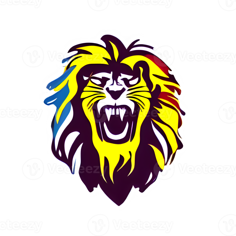 logo de tête de lions colorés, autocollant de visage de lions, style pop art moderne, fond noir foncé. png