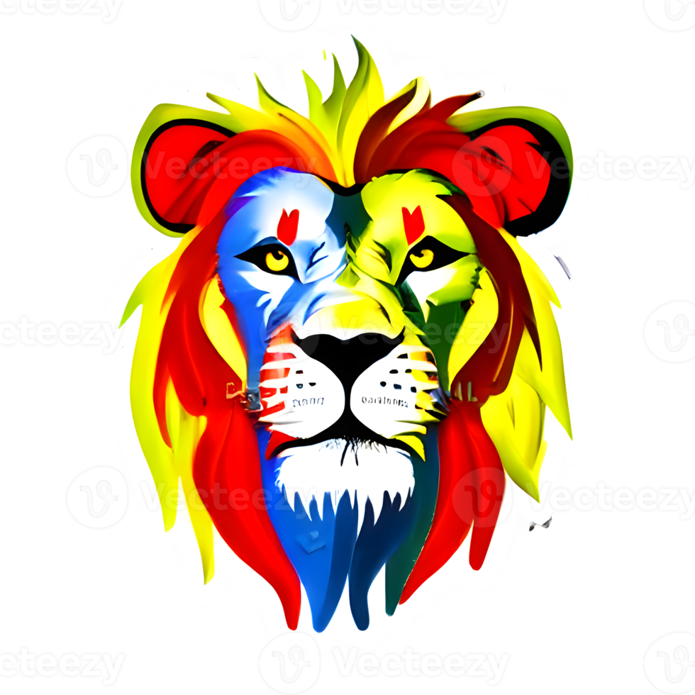 logo de tête de lions colorés, autocollant de visage de lions, style pop art moderne, fond noir foncé. png