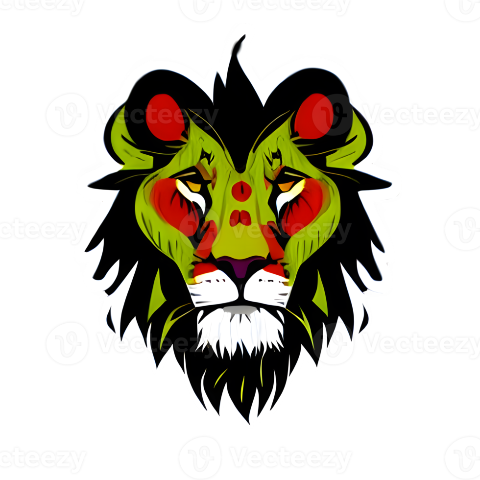 Colorful lions Head Logo, lions face Sticker, modern pop art style, dark Black background. png