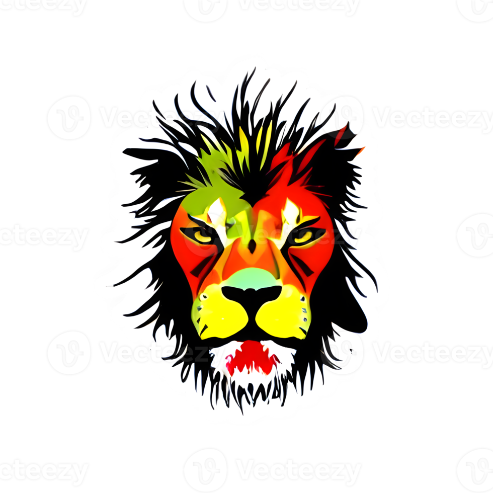 Colorful lions Head Logo, lions face Sticker, modern pop art style, dark Black background. png