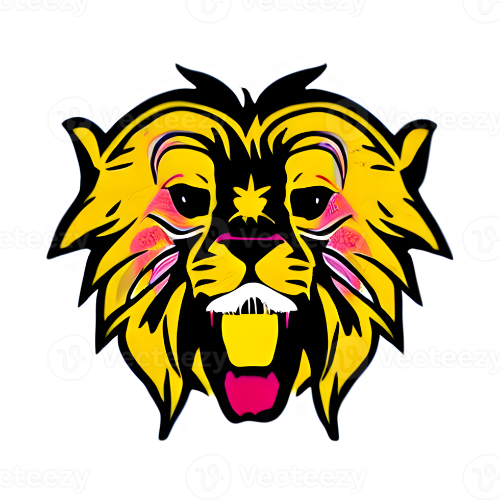 Colorful lions Head Logo, lions face Sticker, modern pop art style, dark Black background. png