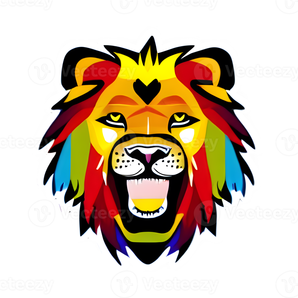 logotipo de cabeza de leones coloridos, pegatina de cara de leones, estilo de arte pop moderno, fondo negro oscuro. png