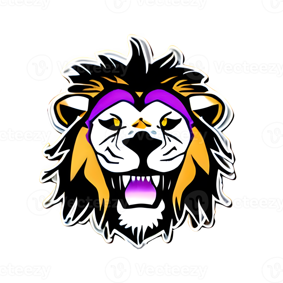 logo de tête de lions colorés, autocollant de visage de lions, style pop art moderne, fond noir foncé. png