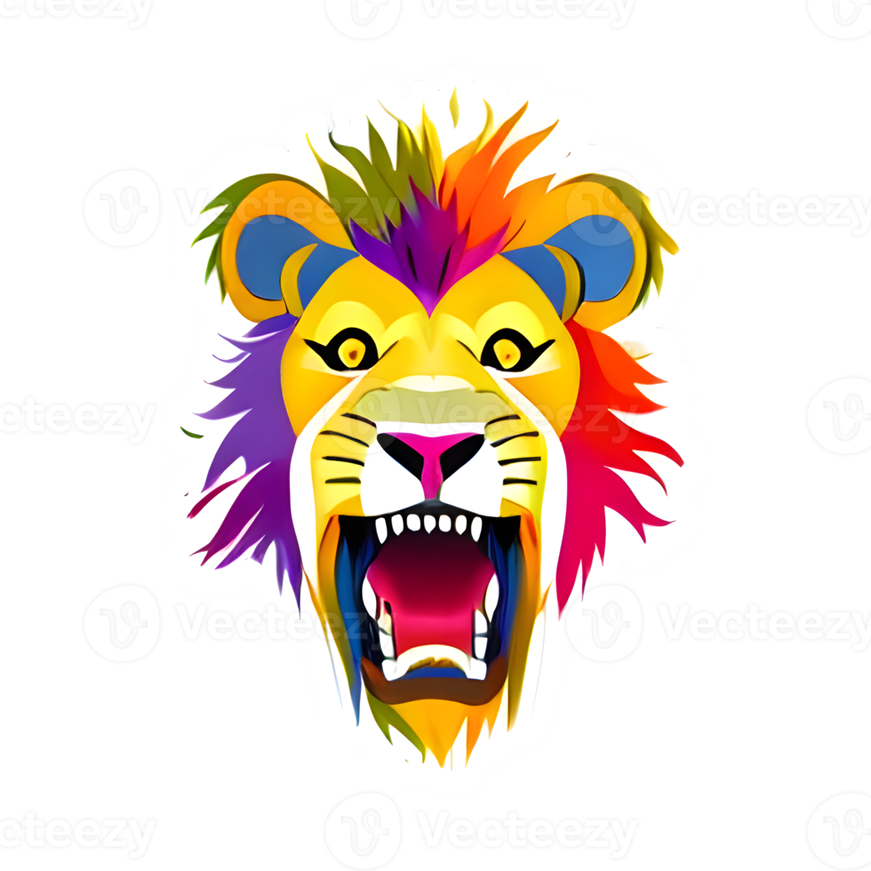 Colorful lions Head Logo, lions face Sticker, modern pop art style, dark Black background. png