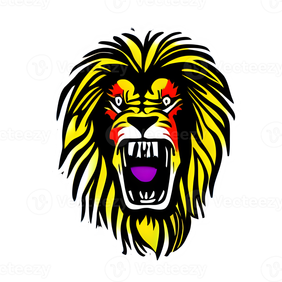 logotipo de cabeza de leones coloridos, pegatina de cara de leones, estilo de arte pop moderno, fondo negro oscuro. png