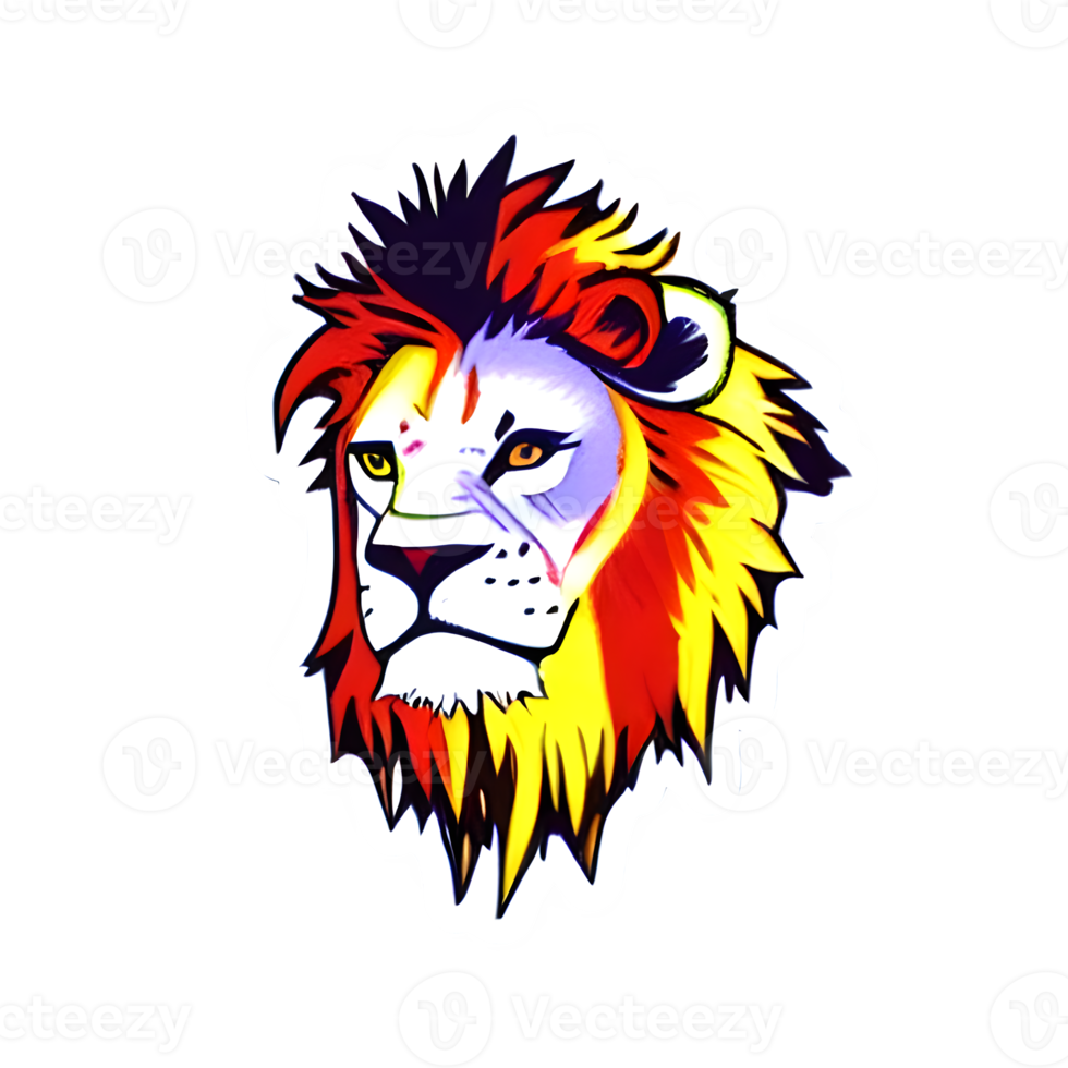 Colorful lions Head Logo, lions face Sticker, modern pop art style, dark Black background. png