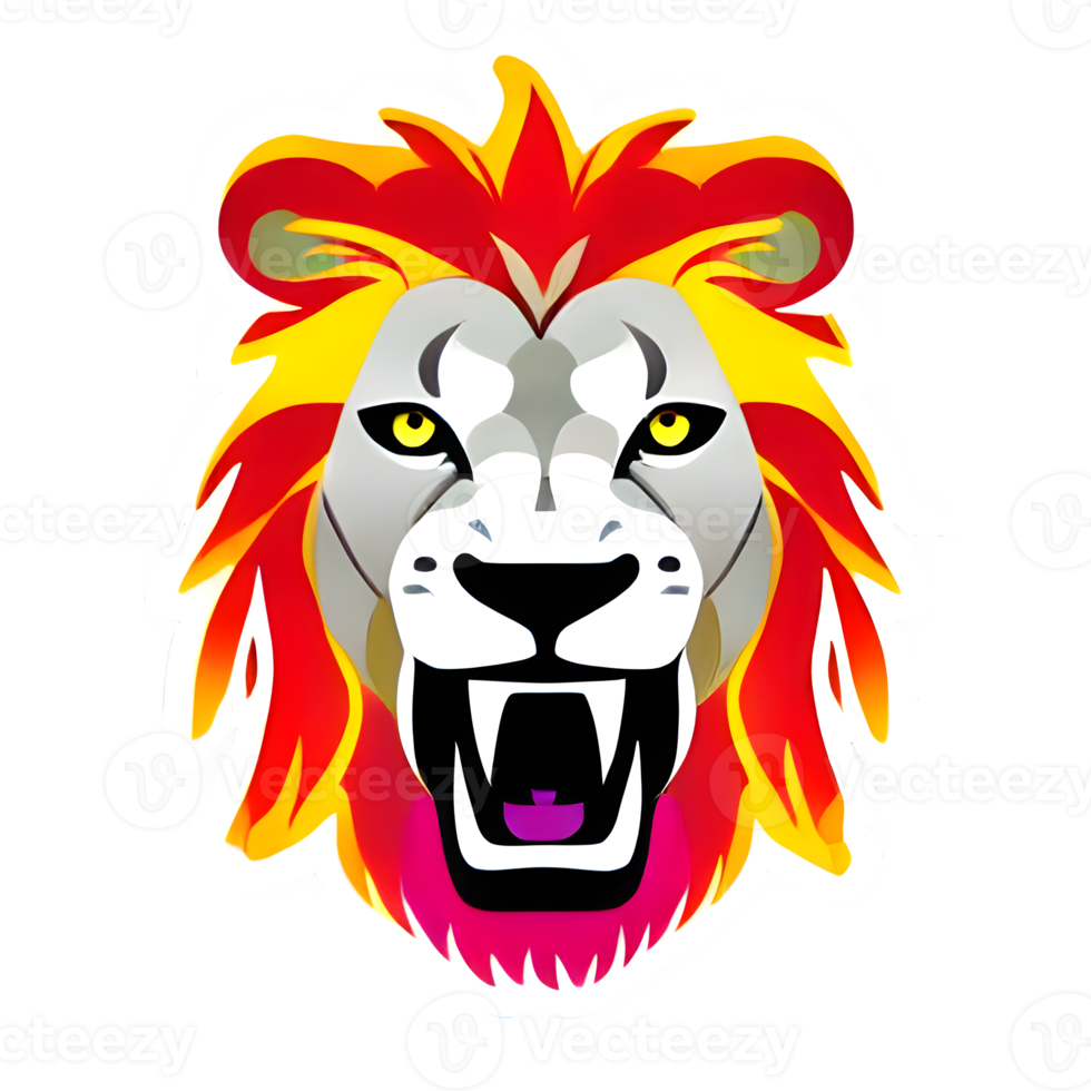 logotipo de cabeza de leones coloridos, pegatina de cara de leones, estilo de arte pop moderno, fondo negro oscuro. png