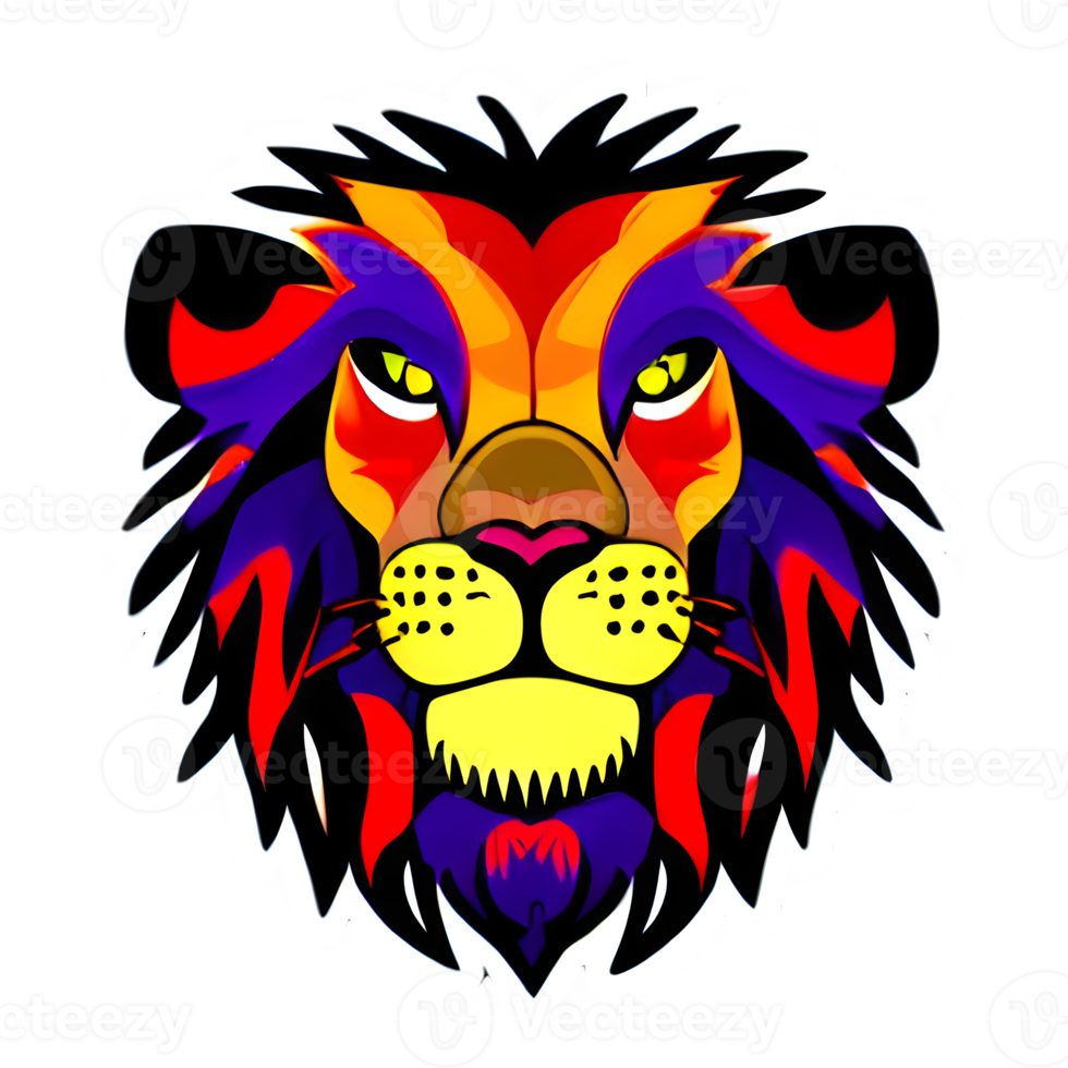 Colorful lions Head Logo, lions face Sticker, modern pop art style, dark Black background. png