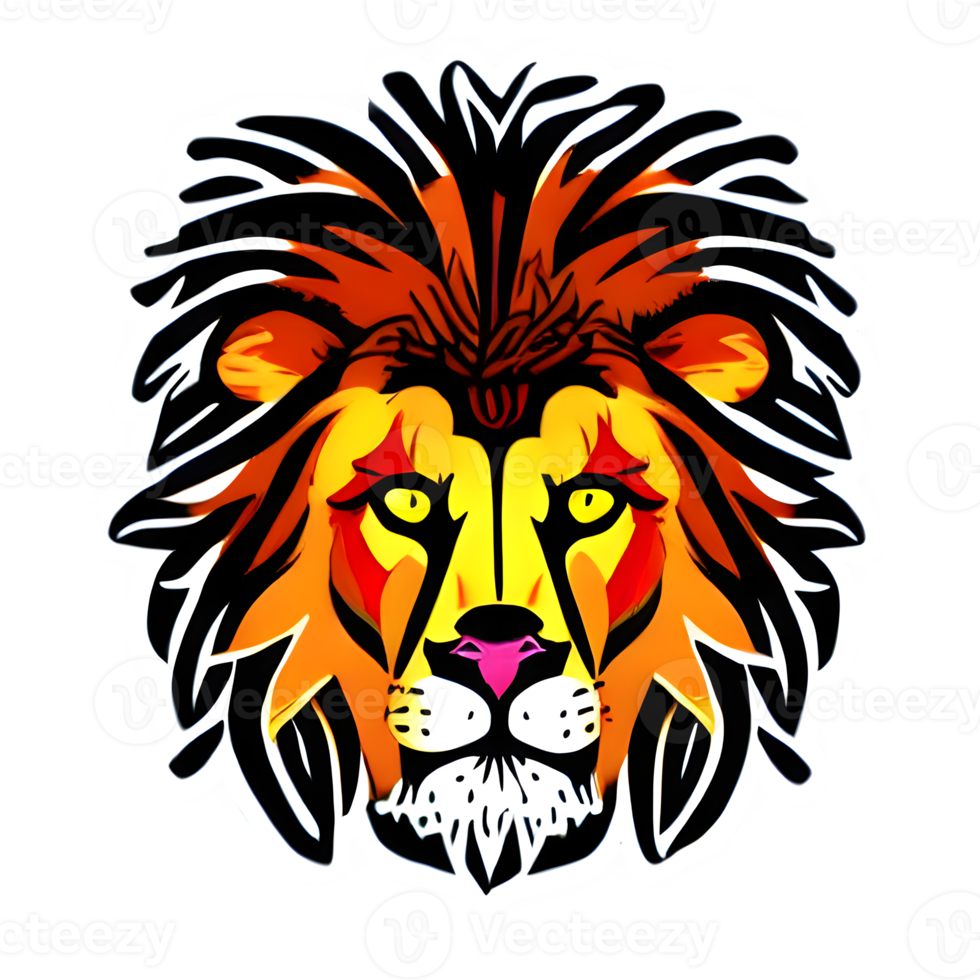 logo de tête de lions colorés, autocollant de visage de lions, style pop art moderne, fond noir foncé. png
