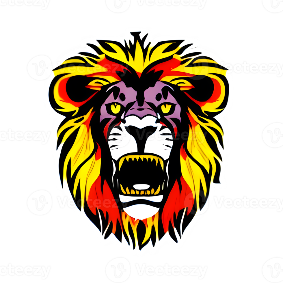 Colorful lions Head Logo, lions face Sticker, modern pop art style, dark Black background. png