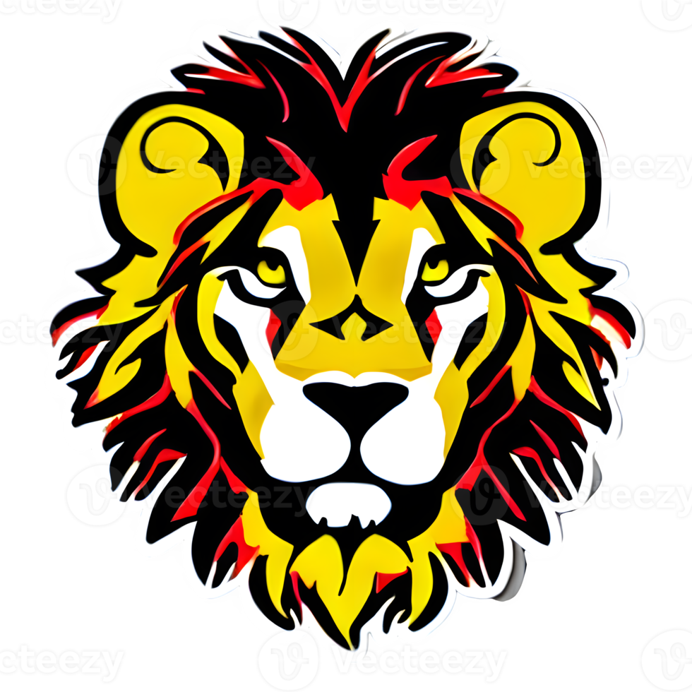 logotipo de cabeza de leones coloridos, pegatina de cara de leones, estilo de arte pop moderno, fondo negro oscuro. png