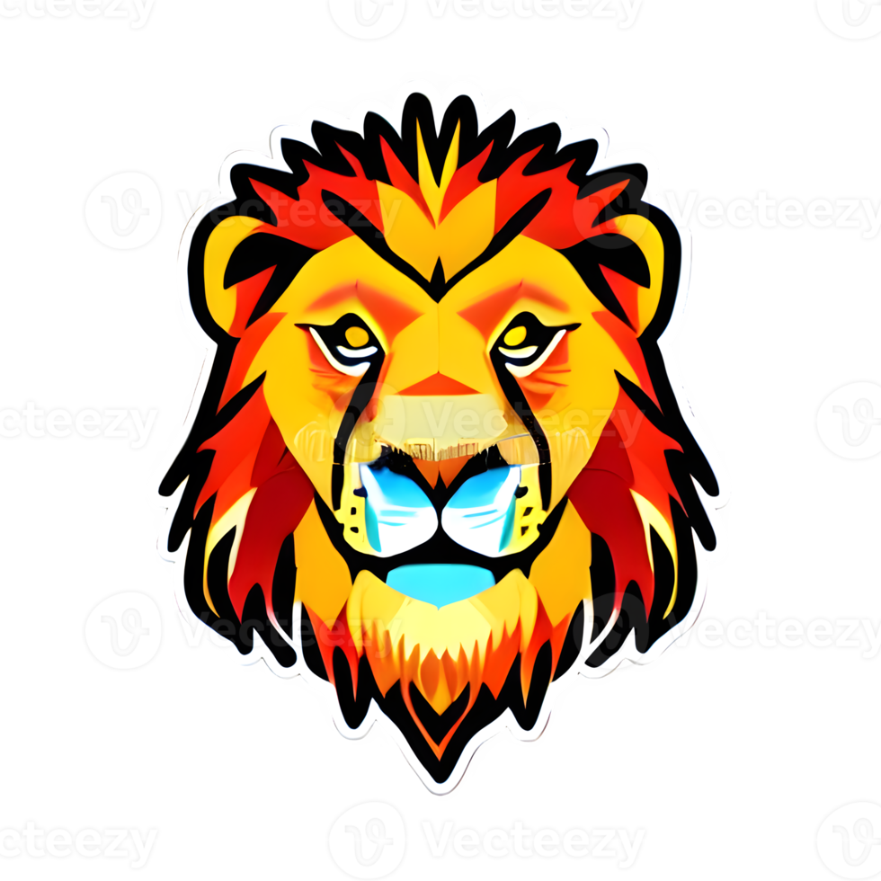 logo de tête de lions colorés, autocollant de visage de lions, style pop art moderne, fond noir foncé. png