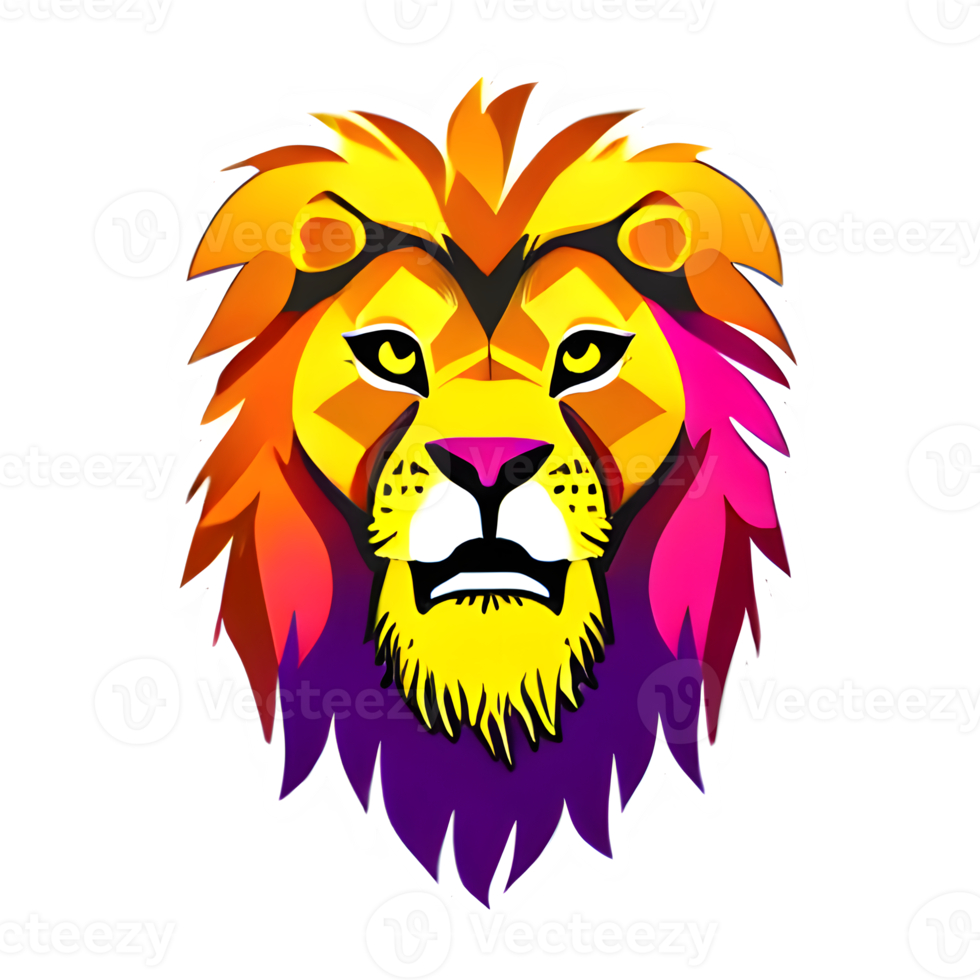 Colorful lions Head Logo, lions face Sticker, modern pop art style, dark Black background. png