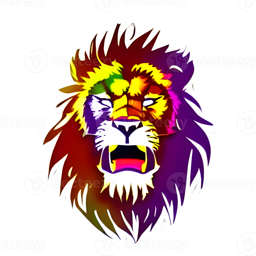 Colorful lions Head Logo, lions face Sticker, modern pop art style, dark Black background. png
