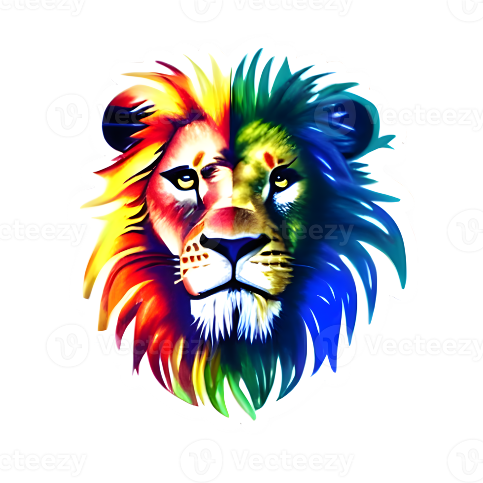 Free logotipo de cabeza de leones coloridos, pegatina de cara de leones,  estilo de arte pop moderno, fondo negro oscuro. 12069733 PNG with  Transparent Background