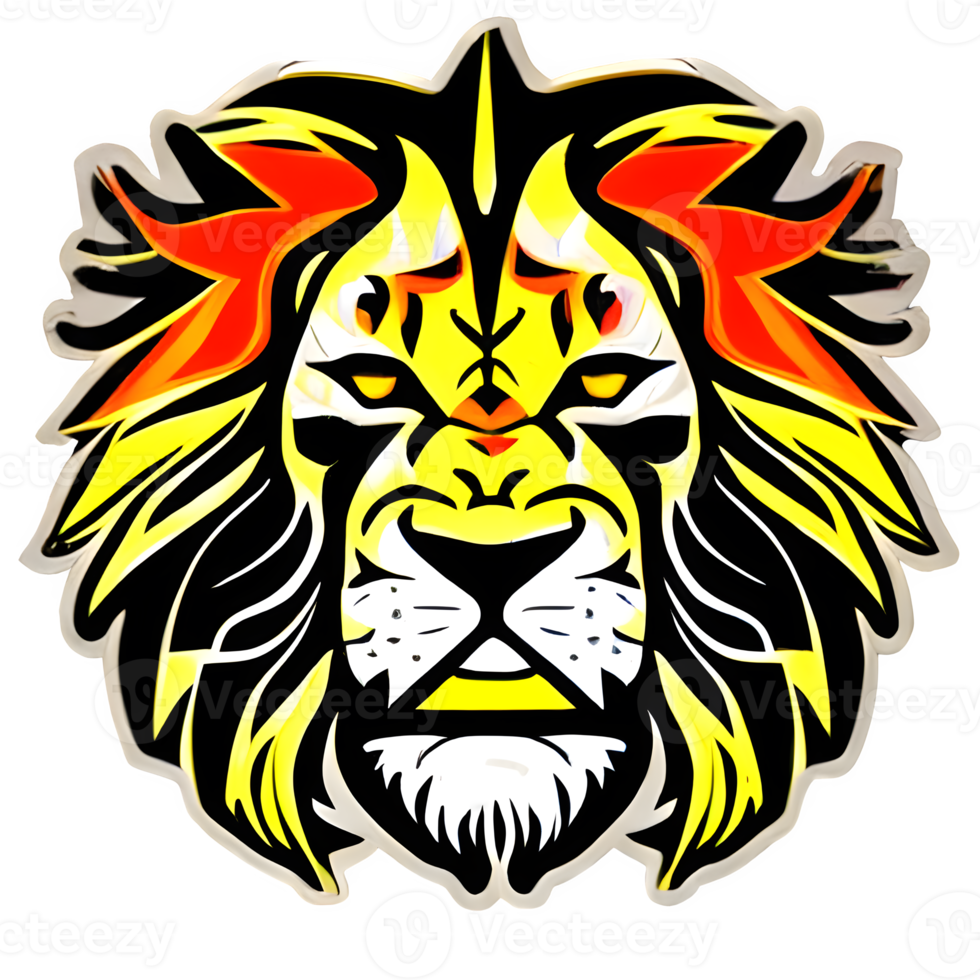 colorato leoni testa logo, leoni viso etichetta, moderno pop arte stile, buio nero sfondo. png