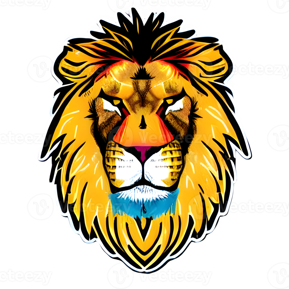 Colorful lions Head Logo, lions face Sticker, modern pop art style, dark Black background. png