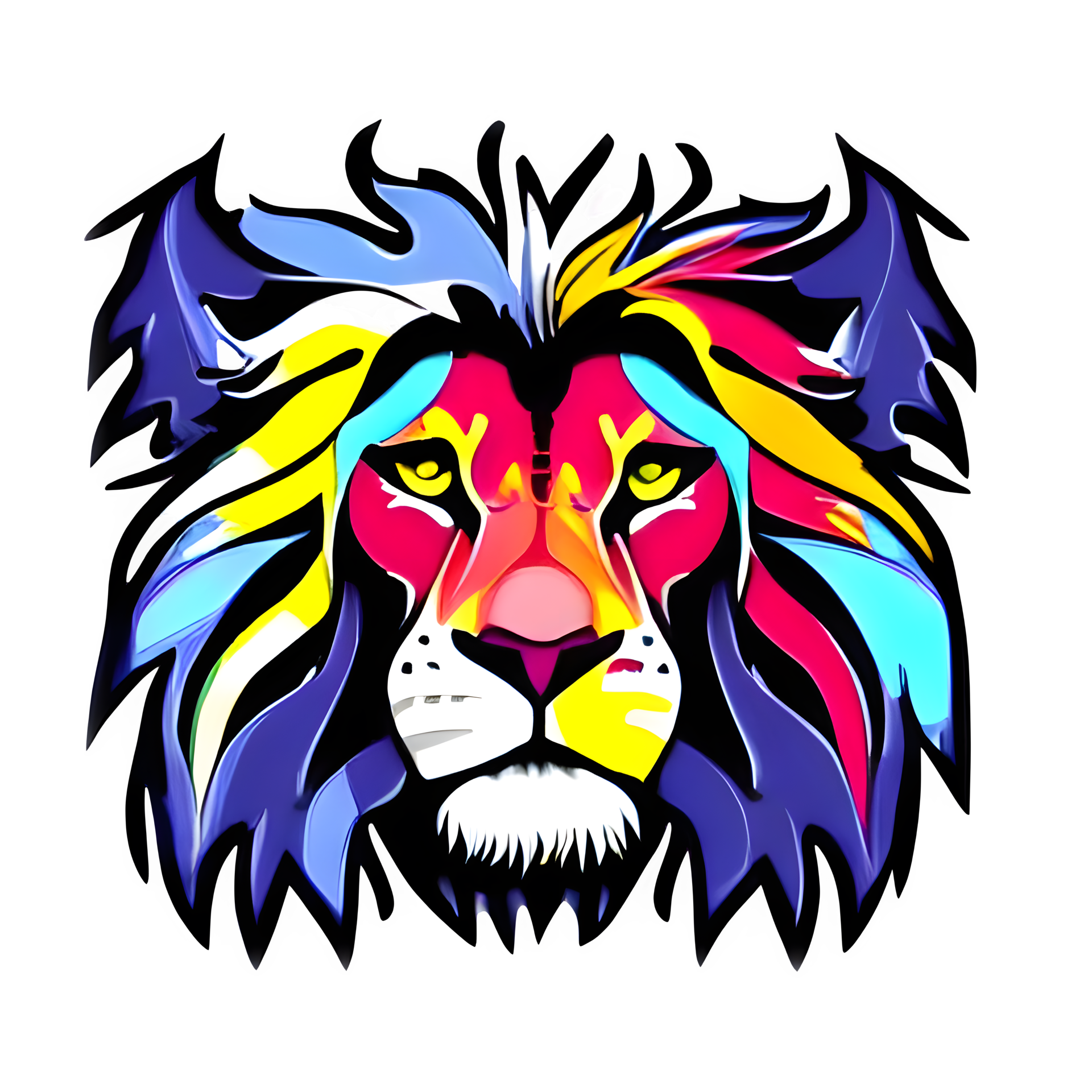 Colorful lions Head Logo, lions face Sticker, modern pop art style