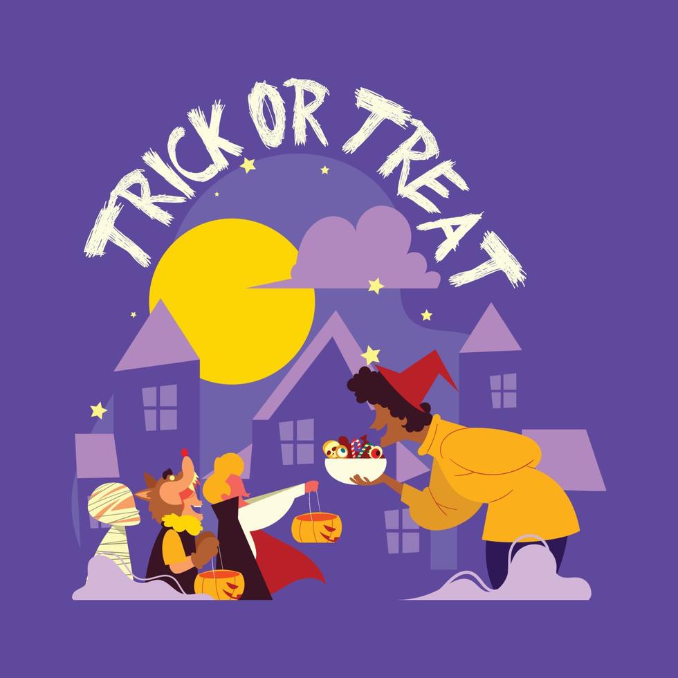 Kids with Costumes in Halloween Night vector