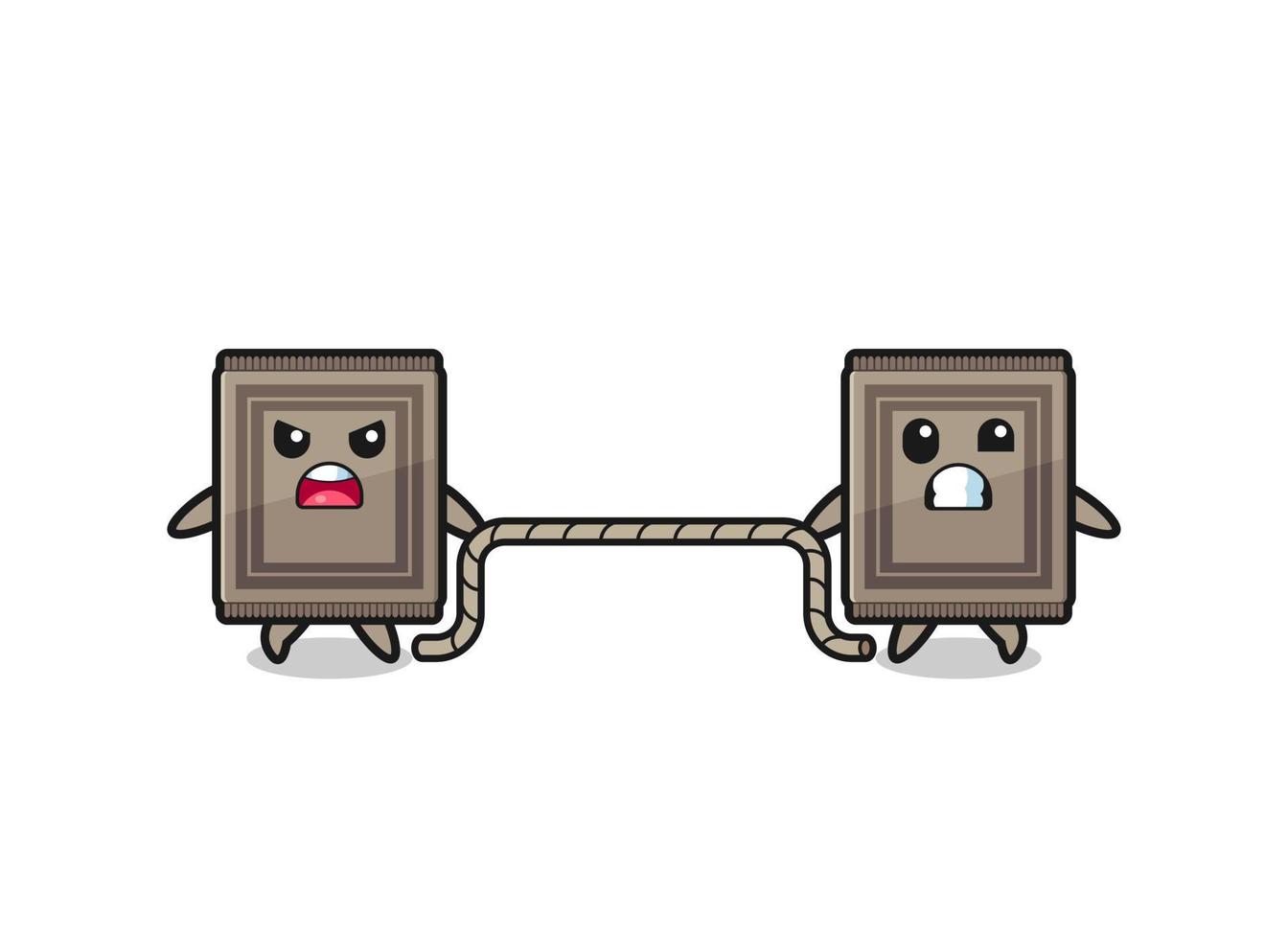 cute carpet character is playing tug of war game vector