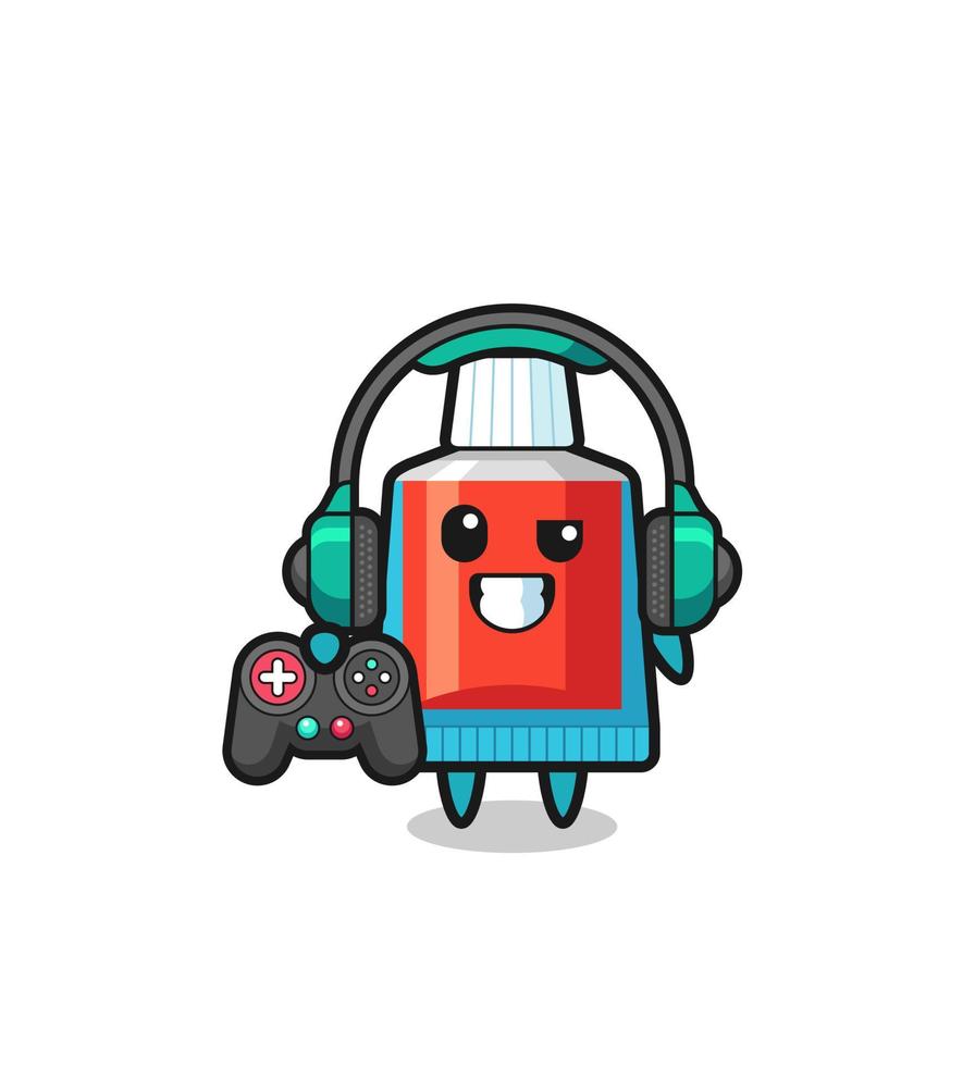 toothpaste gamer mascot holding a game controller vector