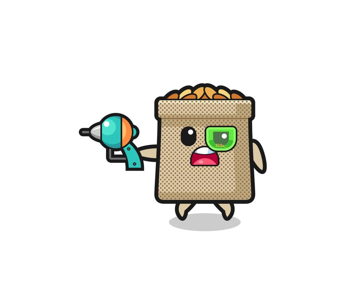 cute wheat sack holding a future gun vector