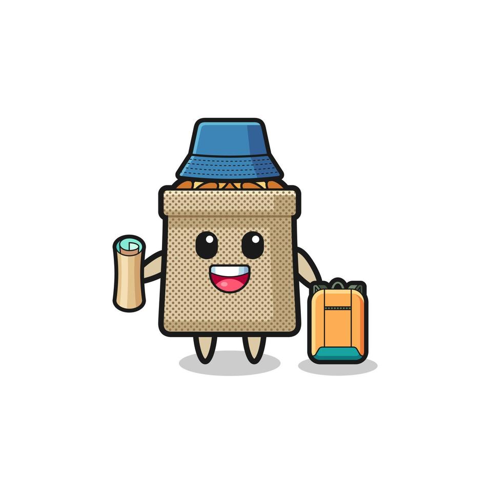 personaje de la mascota del saco de trigo como excursionista vector