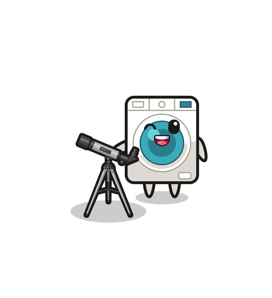 washing machine astronomer mascot with a modern telescope vector