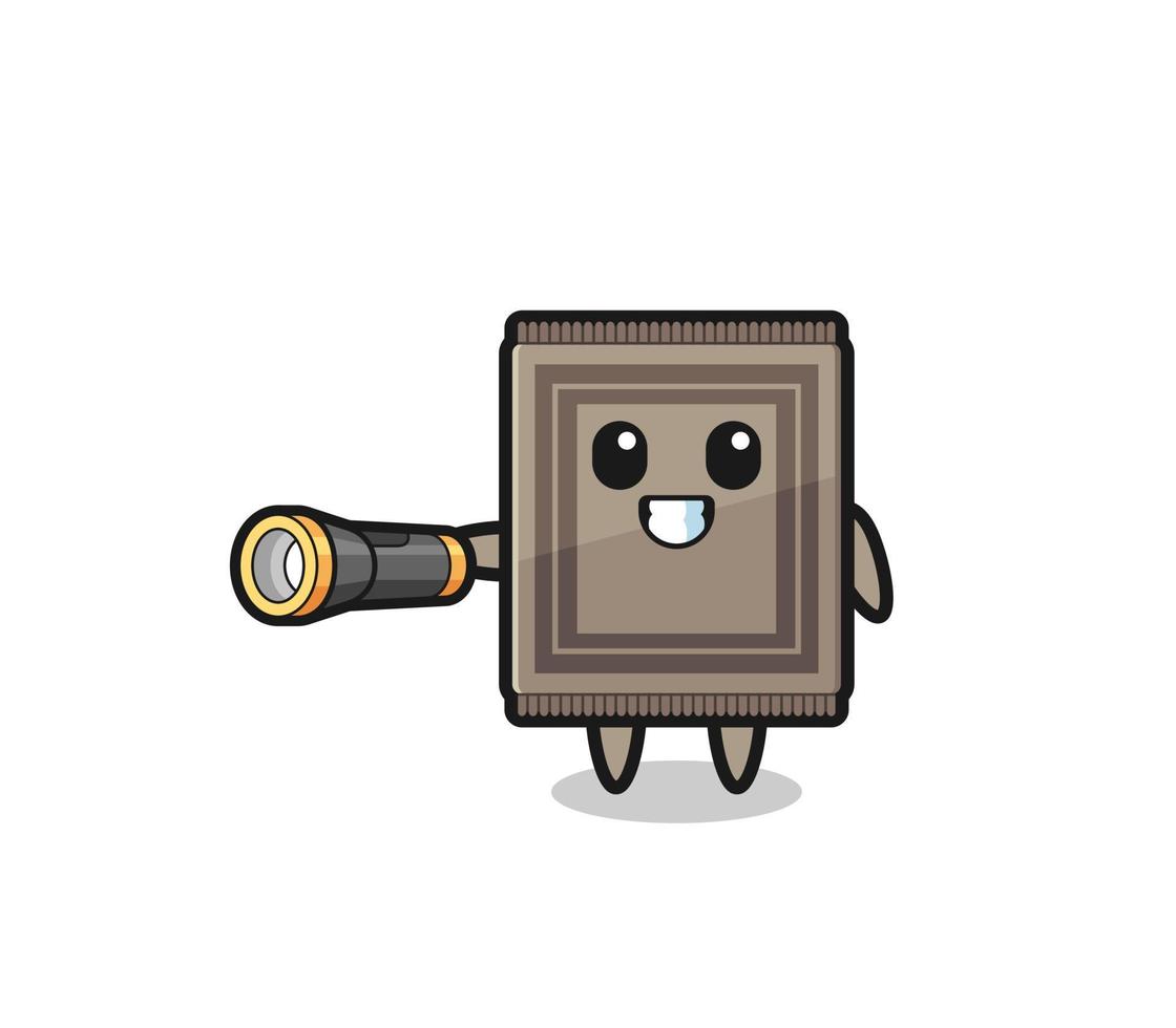 carpet mascot holding flashlight vector