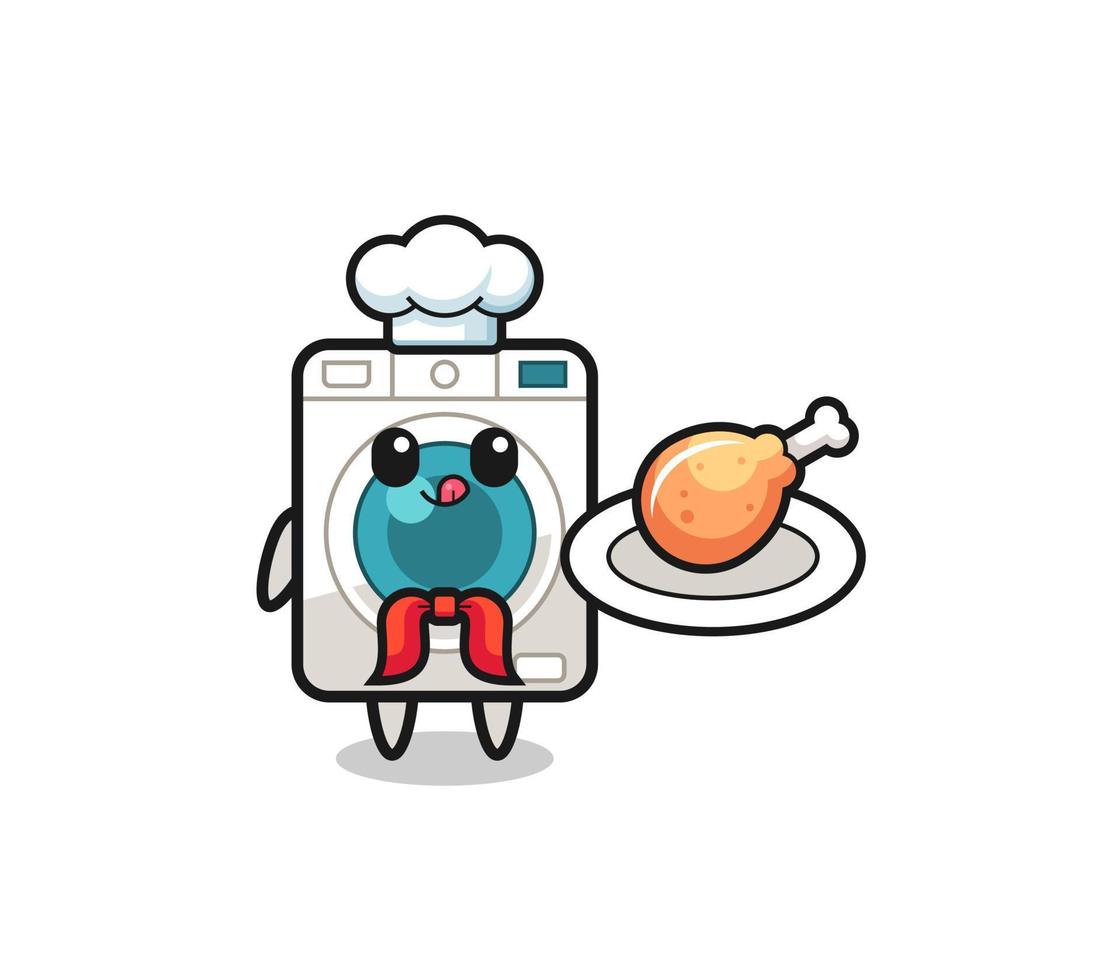 washing machine fried chicken chef cartoon character vector