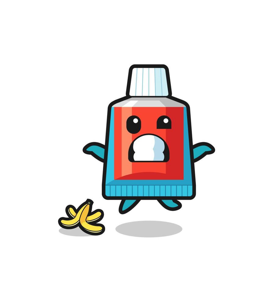 toothpaste cartoon is slip on a banana peel vector