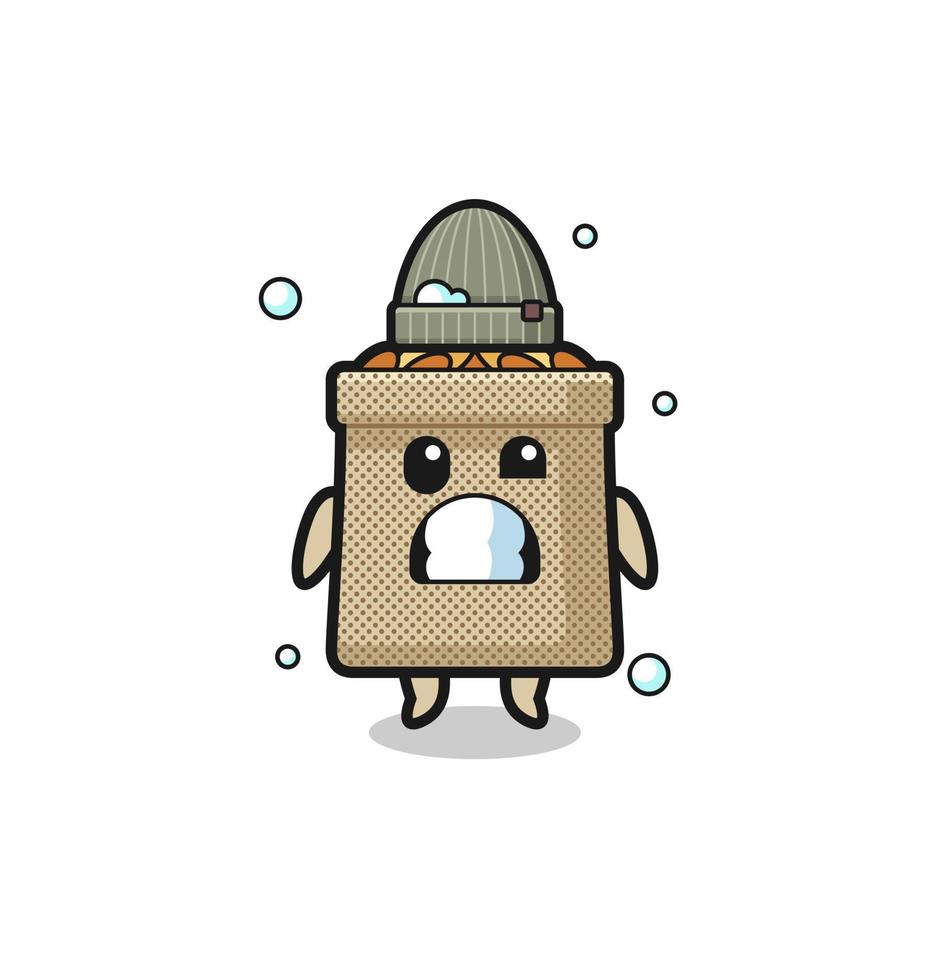 cute cartoon wheat sack with shivering expression vector