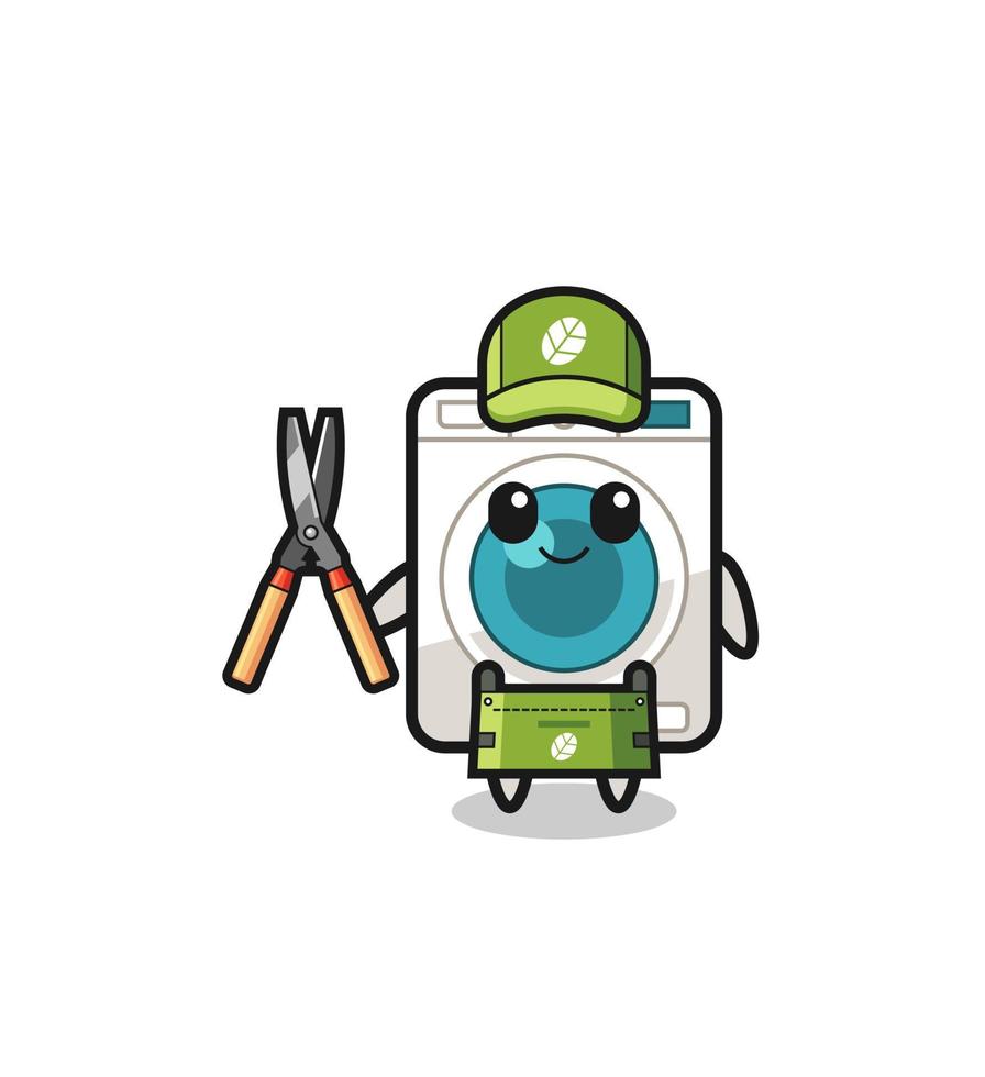 cute washing machine as gardener mascot vector