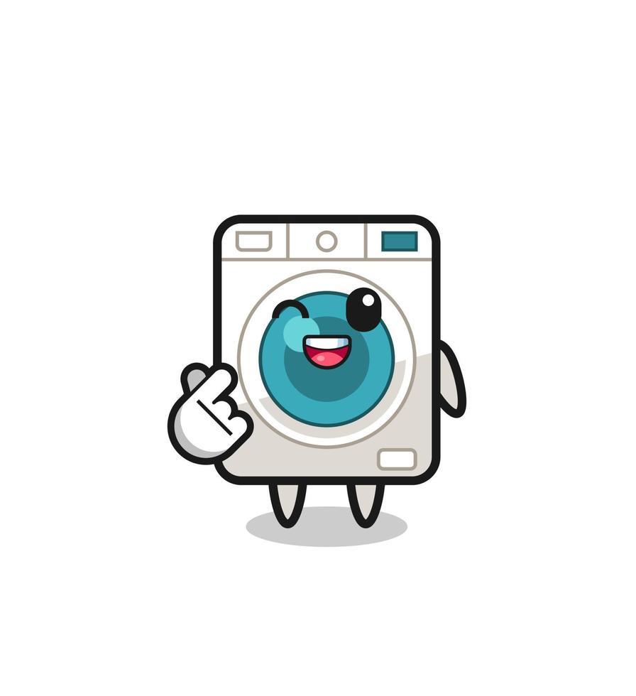 washing machine character doing Korean finger heart vector